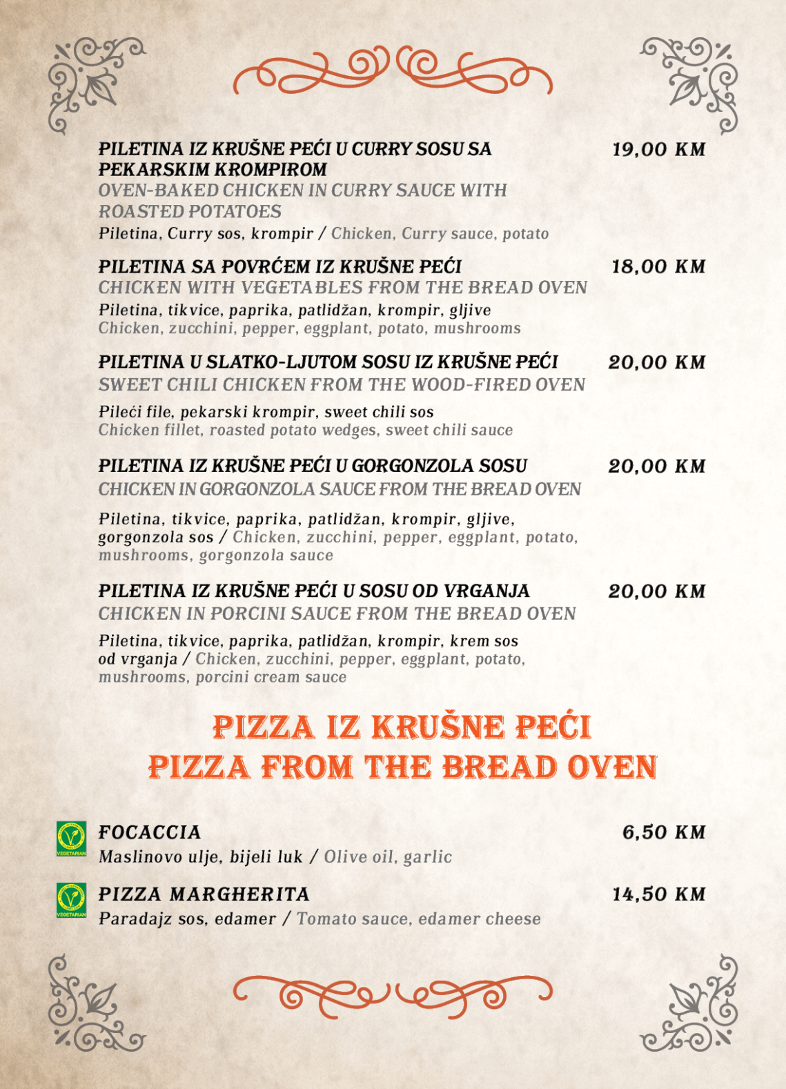 Tapas pub menu