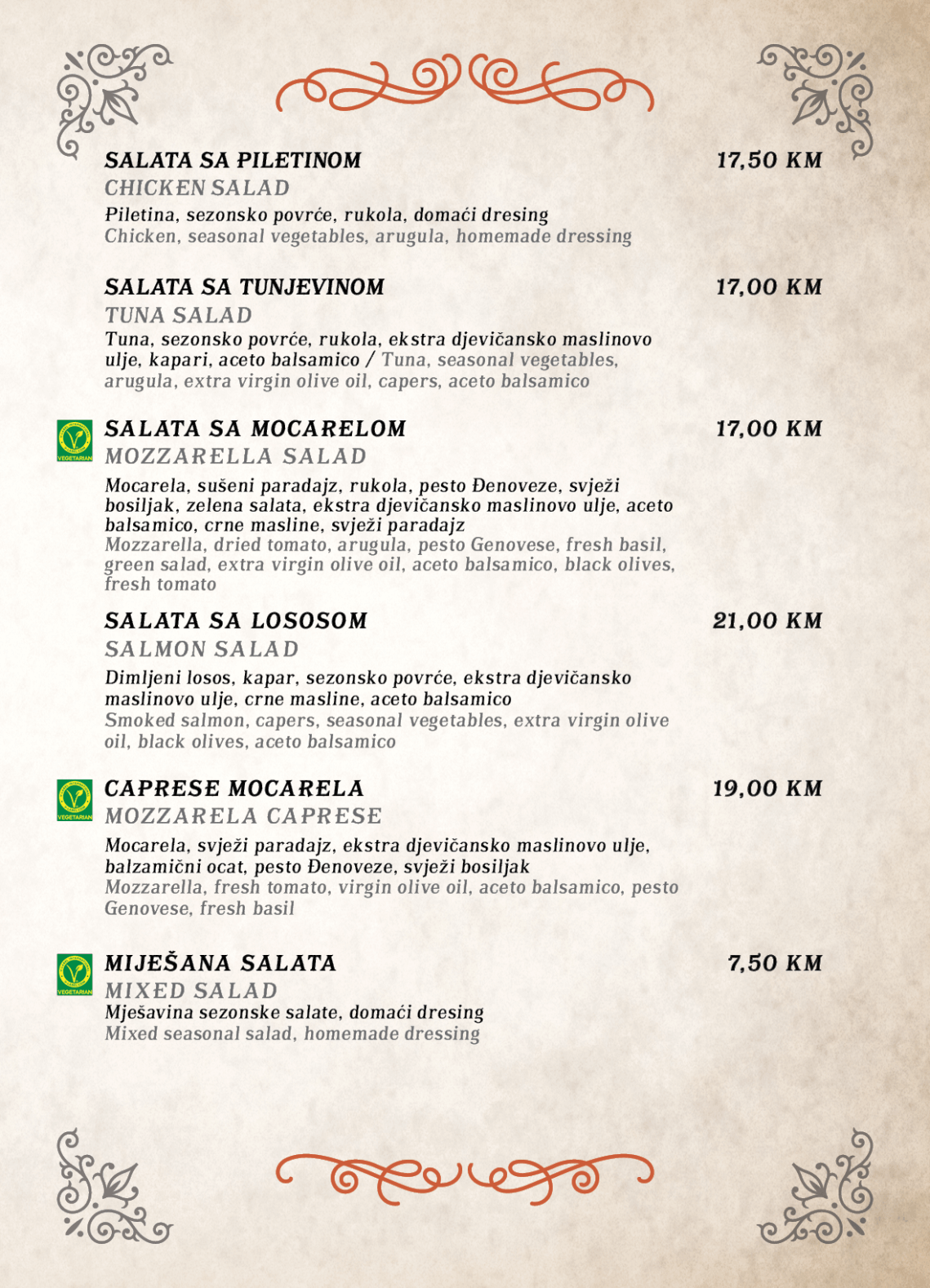 Tapas pub menu