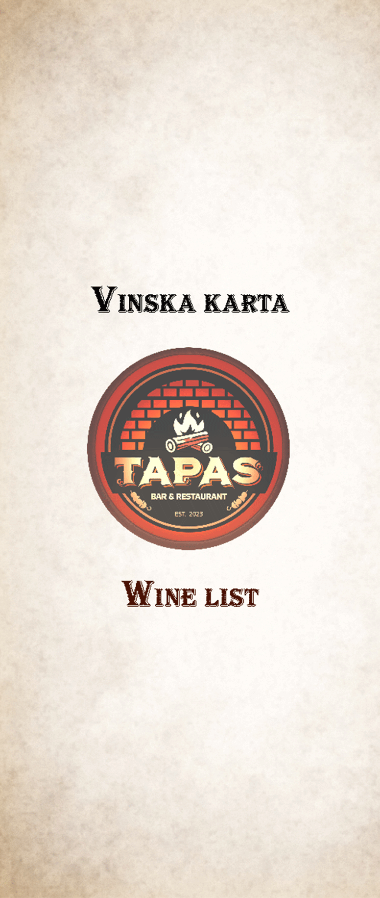 Tapas bar Wine List