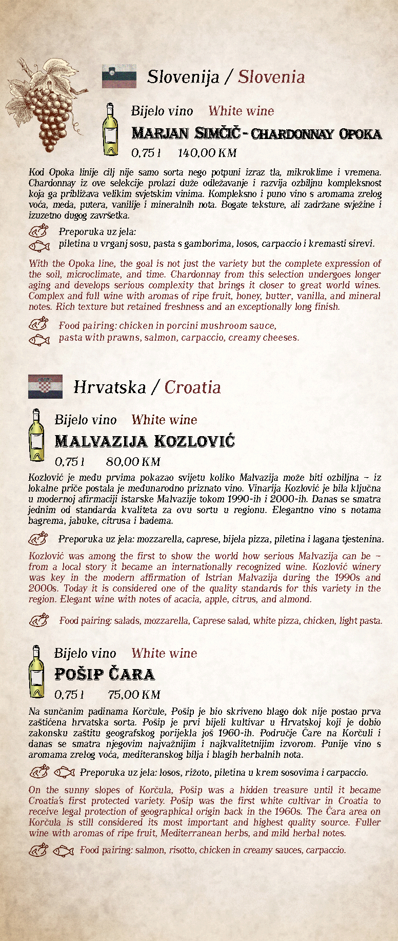 Tapas bar Wine List