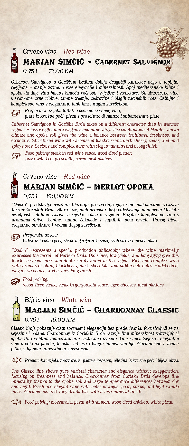 Tapas bar Wine List
