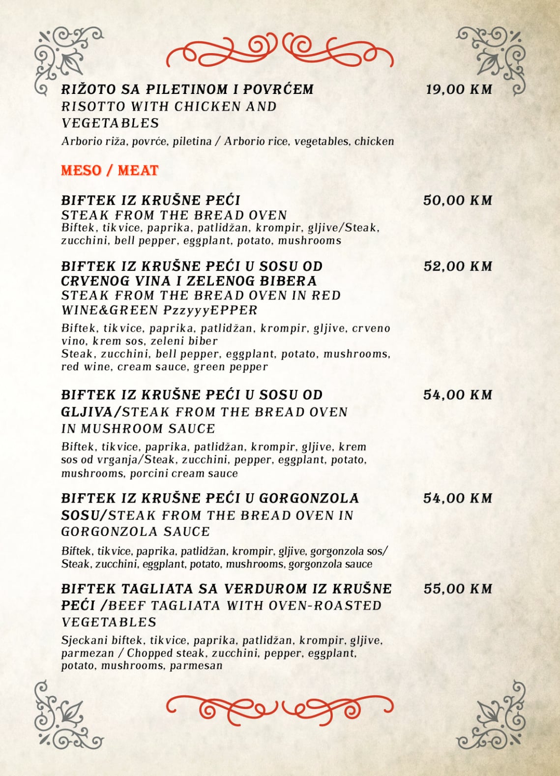 Tapas bar menu