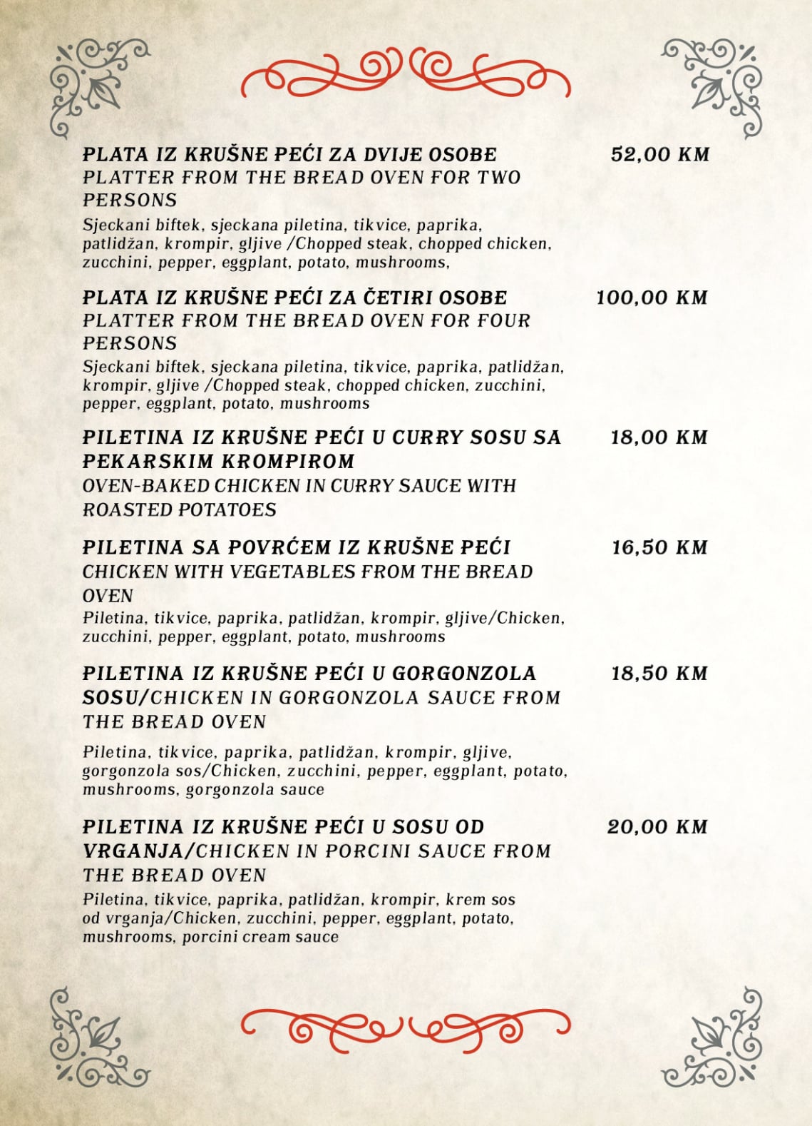 Tapas bar menu